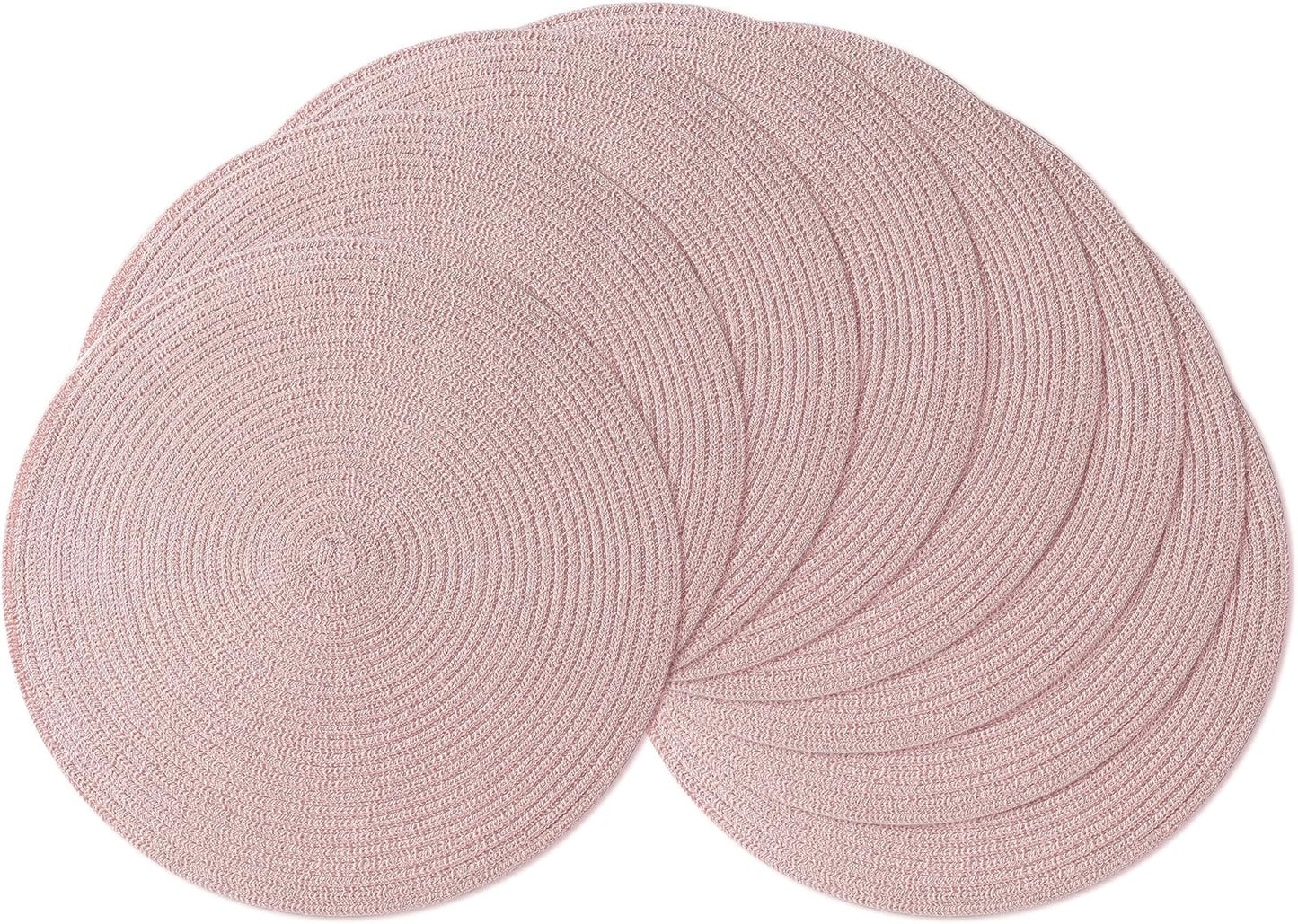 Leetaltree Round Placemats Heat and Slip Resistant Cotton Table Mats, Washable Bohemian Placemats for Dining Tables (Pink, Set of 8)
