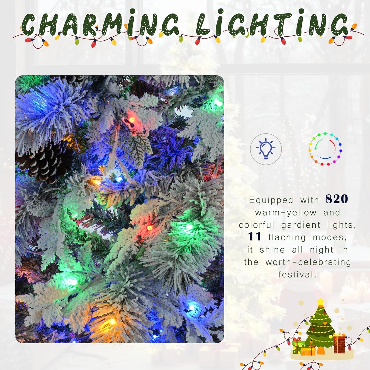4FT Pre-Lit Spruce Snow Flocked Artificial Christmas Tree - Xmas Tree for Christmas,120 Multi-Color LED Lights and 170 Branch Tips, 11 Flashing Modes for Home Office Christmas Decor