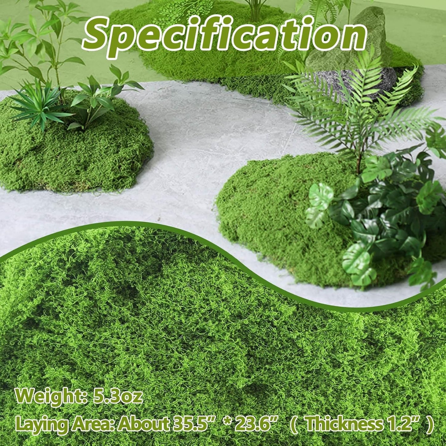 Potanro Faux Green Moss 5.3oz Artificial Fake Plant Moss for Potted Plants Indoor, Crafts, Planters, Bonsai Artifcial, DlY Floral Decorative Moss, Fairy Garden Wedding Table Centerpieces Decor