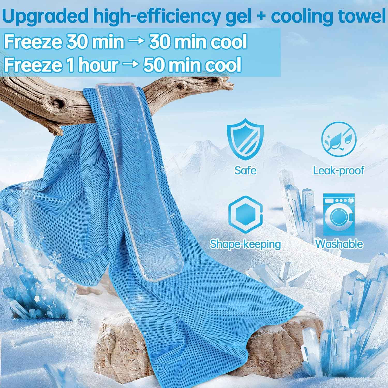 2-in-1 Cooling Kit, Cooling Neck Wraps, 37”x12” Cooling Towel + 220g Gel Sheet, Neck Coolers for Hot Weather, Ice Pack, Washable Gym Towel
