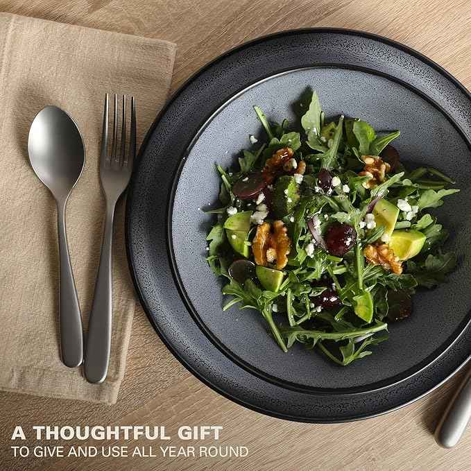 Gibson Elite Tribeca Loft 16-Piece Dinnerware Set – Matte Black and Blue Reactive Glaze Stoneware, Double Bowl Round Plates and Bowls – Modern Rustic Dinnerware for 4, Dishwasher & Microwave Safe