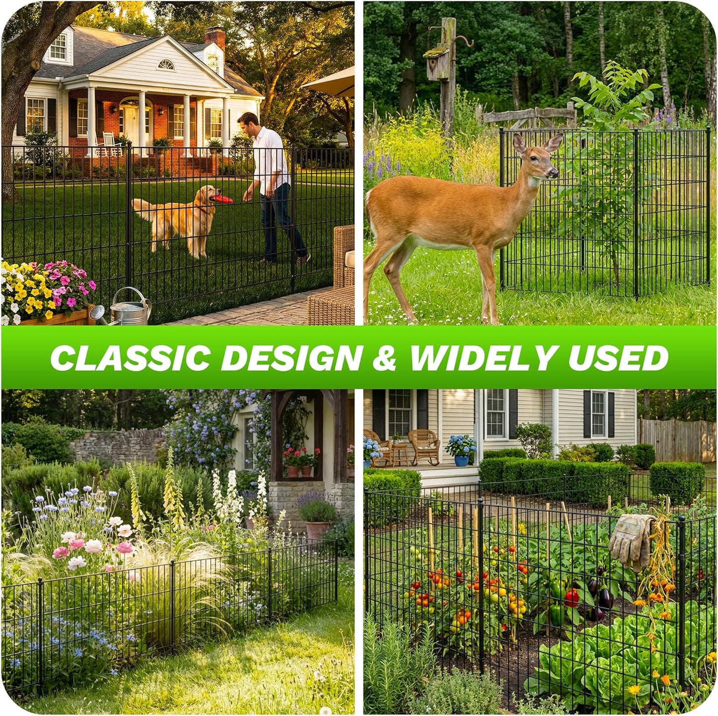 Toolterritary 10 Panels No Dig Decorative Garden Fence with Gate, 40in(H) x 25ft(L), Dog Fence Outdoor for Yard - Rustproof Metal Animal Barrier Fencing for Patio, Flower Bed, Ideal for Dogs, Rabbits