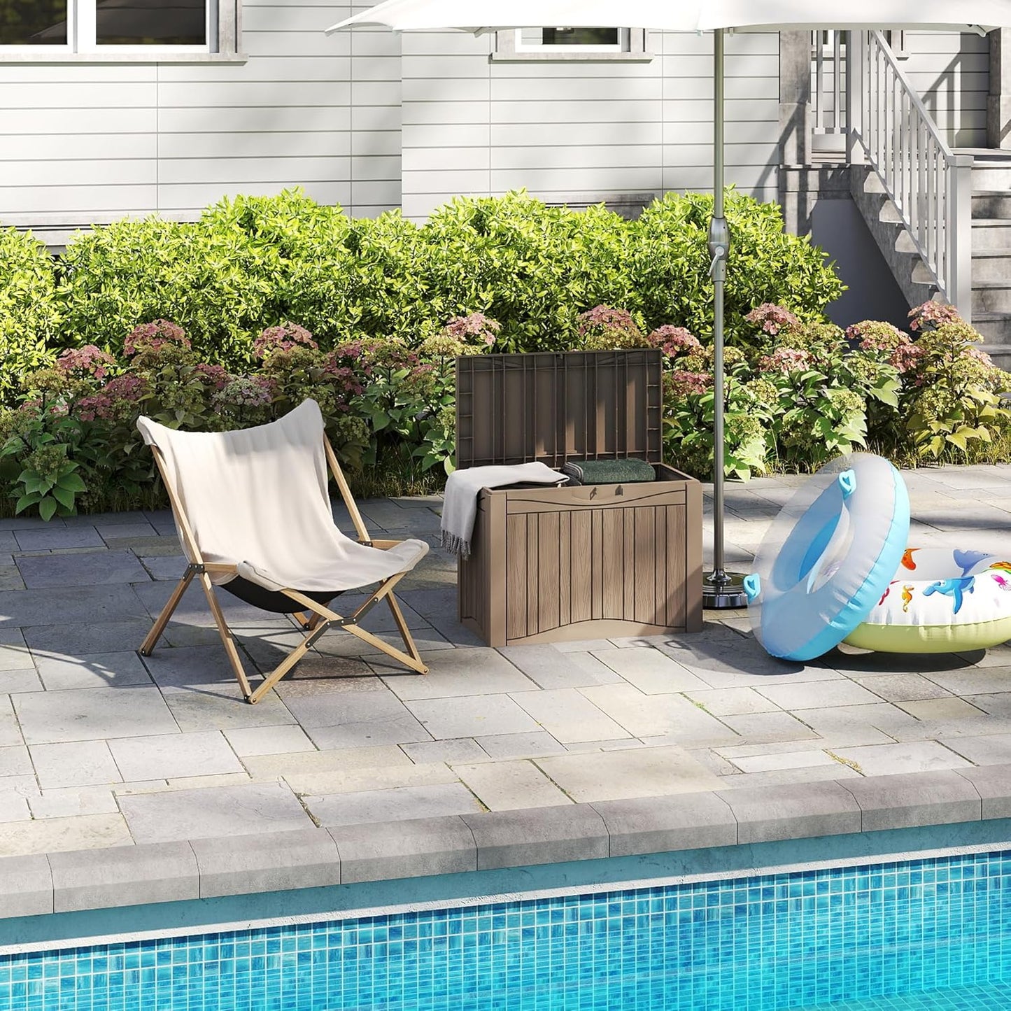 50 Gallon Lockable Resin Deck Box, Waterproof & UV-Resistant Outdoor Storage Box for Outdoor Cushion Storage, Garden Tools & Pool Accessories Storage, Gray