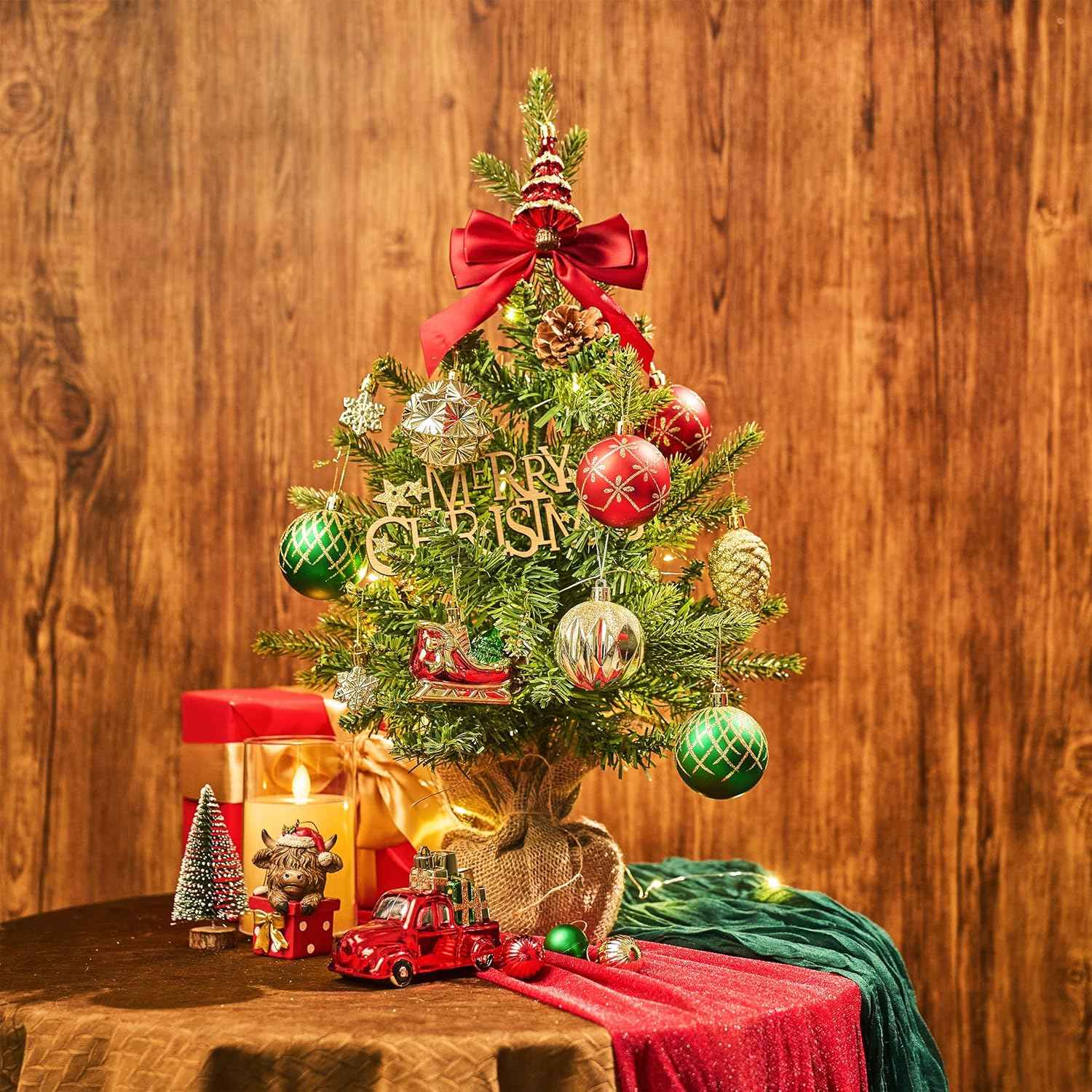 Christmas Ball Ornaments Set for Tree Decorations, 36ct Red Gold Green Classic Shatterproof Plastic Xmas Balls Decor Hanging Ornament Bulk for Holiday Wedding Birthday Party