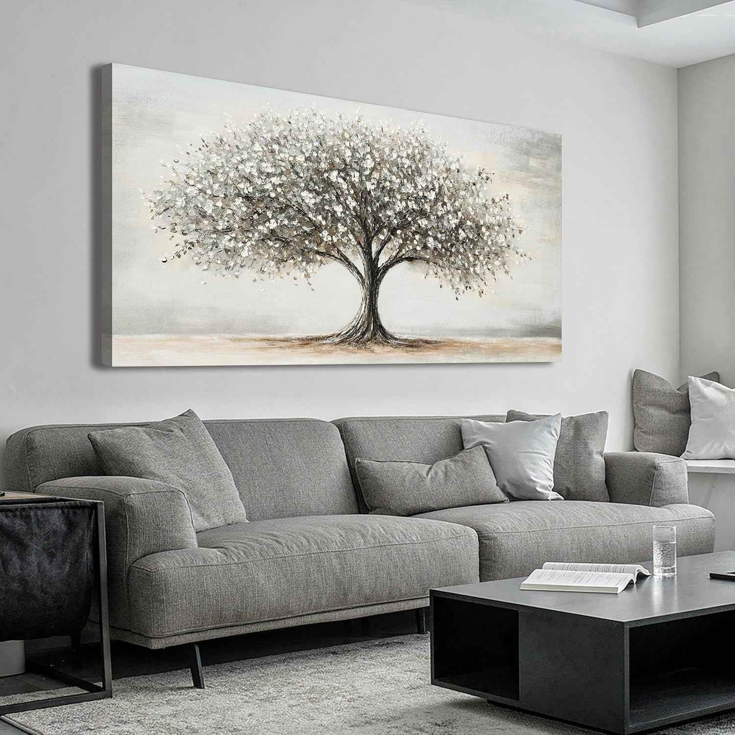 AIXMGSJS Canvas Wall Art Decor Canvas Art Decor Tree of Life Art Modern Black and White Wall Art Prints Large Artwork for Walls Pictures for Living Room for Bedroom Office Wall Decor 24" X 48"