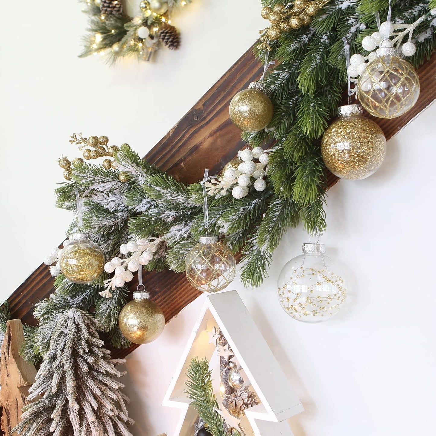 Sea Team 70mm/2.76" Shatterproof Clear Plastic Christmas Ball Ornaments Decorative Xmas Balls Baubles Set with Stuffed Delicate Decorations (24 Counts, Gold)