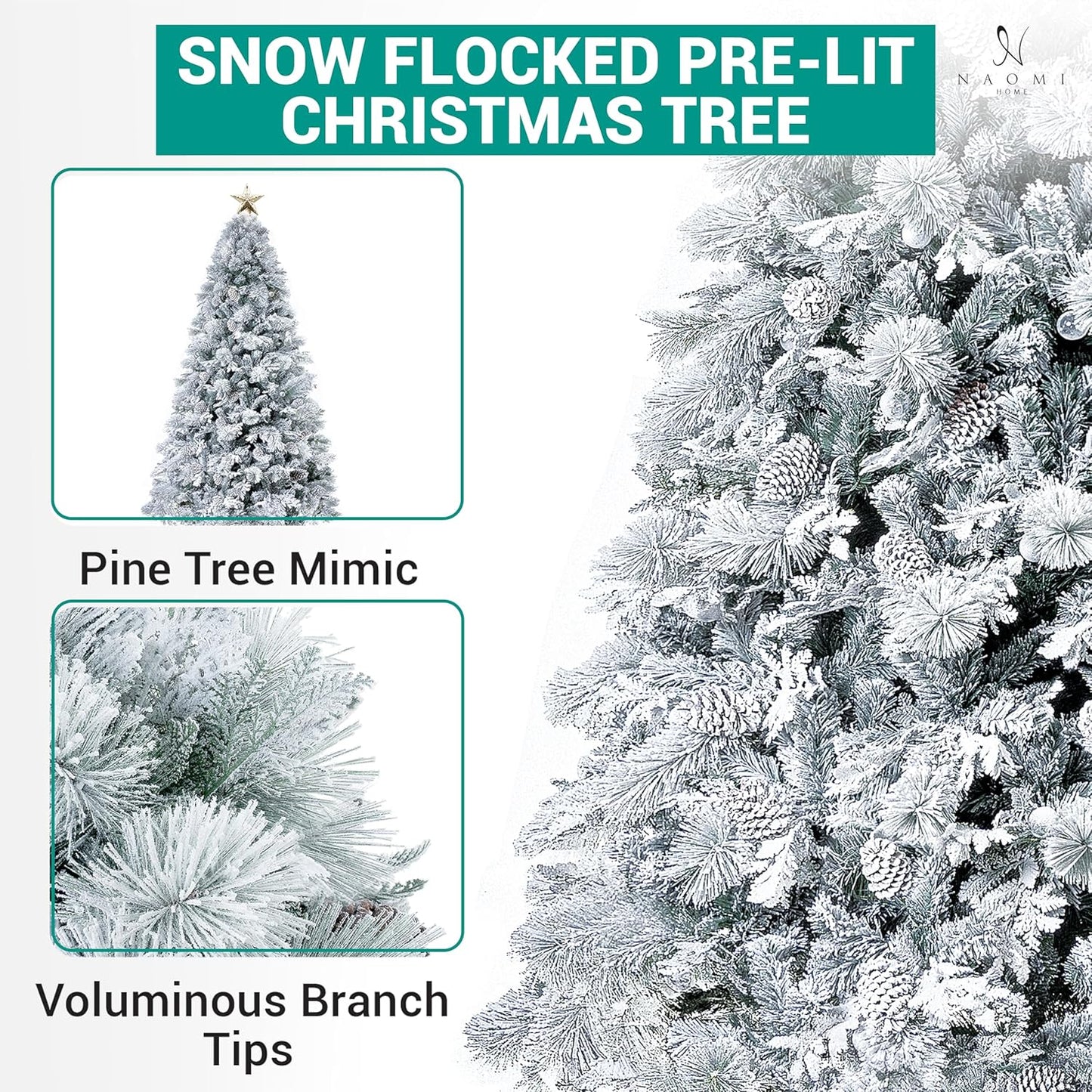Naomi Home Darla Snowy Christmas Tree 4.5ft/Snow Flocked
