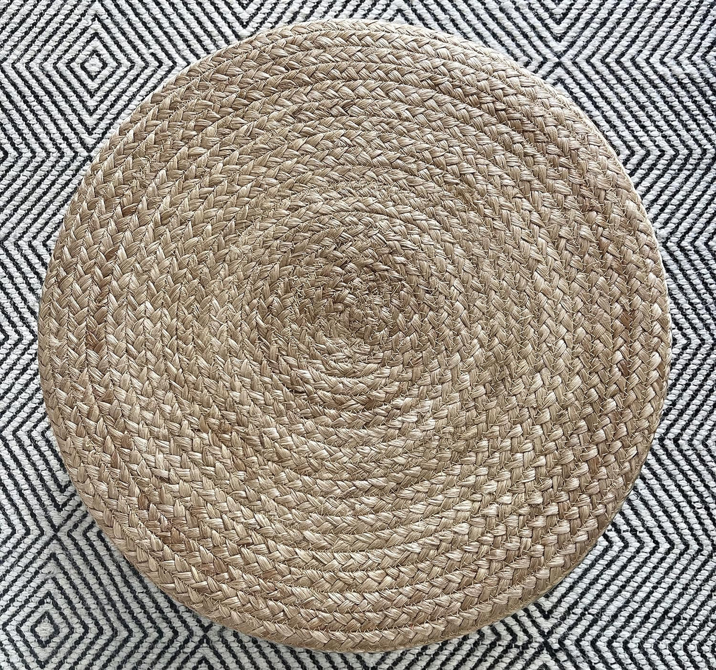 Scandilivin Homes Pouf Ottoman - 100% Natural Jute Braided- Footrest Pouf Hand Knitted - Traditional Cord Boho Pouffe - for The Living Room, Bedroom, Nursery, Patio, Lounge (20" x 20" x 10")