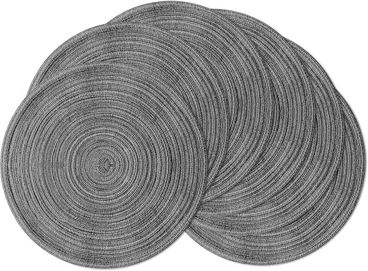 Leetaltree Round Placemats Heat and Slip Resistant Cotton Table Mats, Washable Bohemian Placemats for Dining Tables (Charcoal, Set of 6)