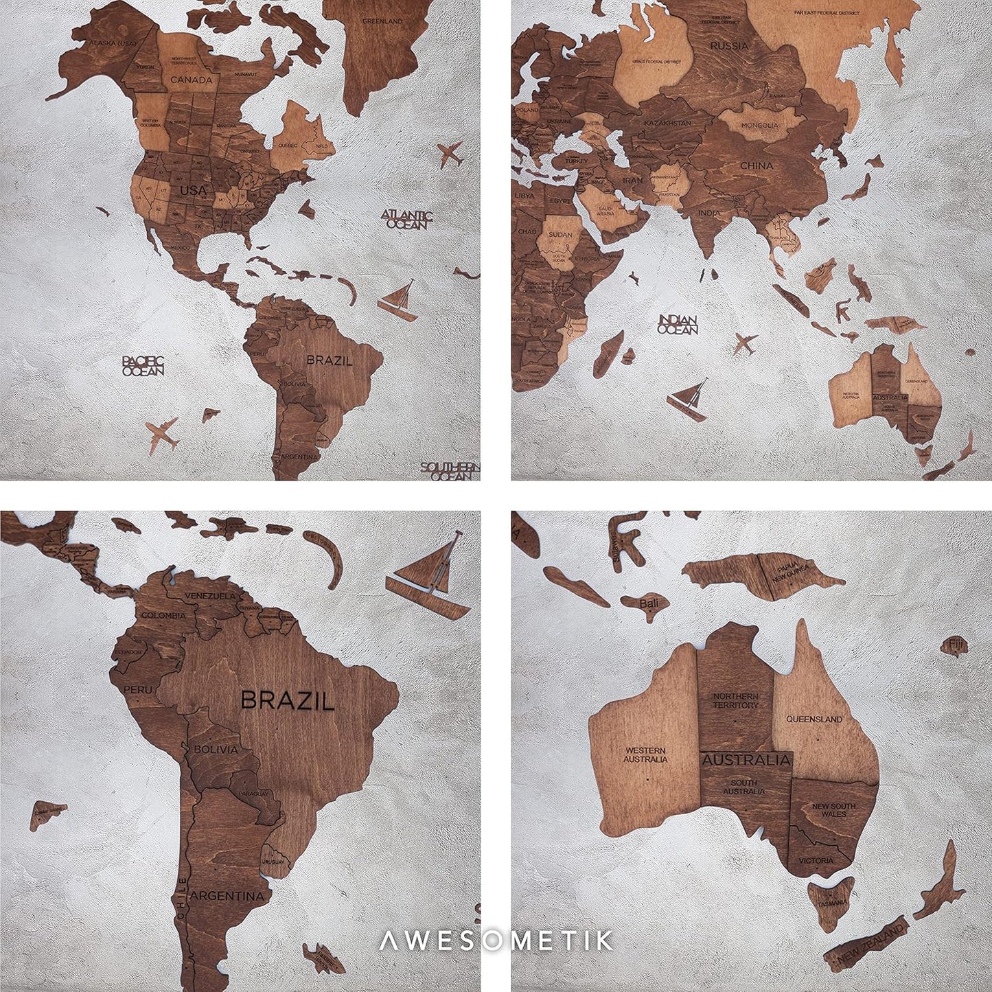 Handmade 3D Wood World Map Wall Art Large Wall Decor Track Your World Travels - Special For Home, Kitchen And Office (Medium, Oak)