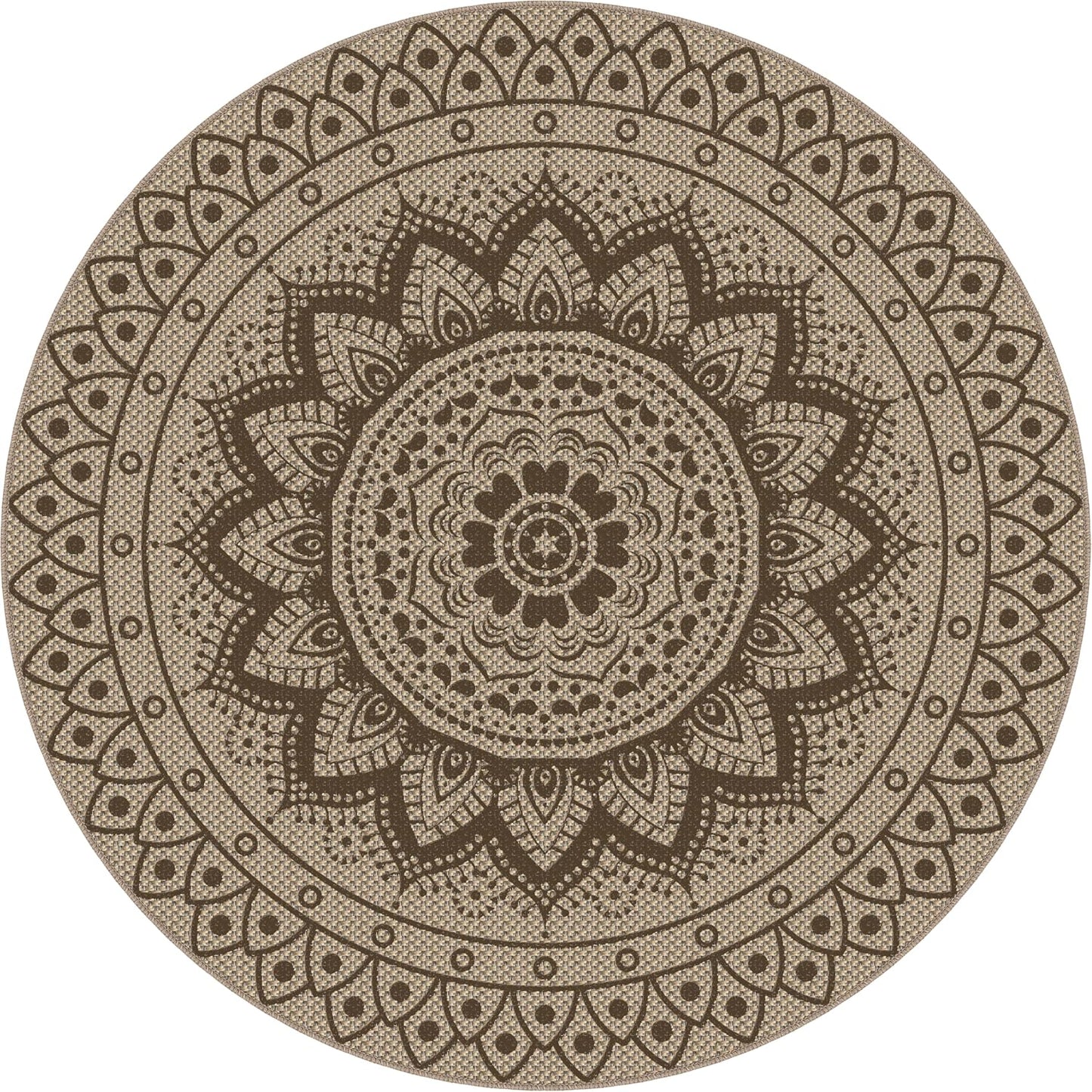 Easy Jute Outdoor Round Rug, 5ft Washable Indoor Outdoor Patio Rug, Brown Non Slip Round Area Rug Farmhouse, Boho Carpet for Backyard Patio