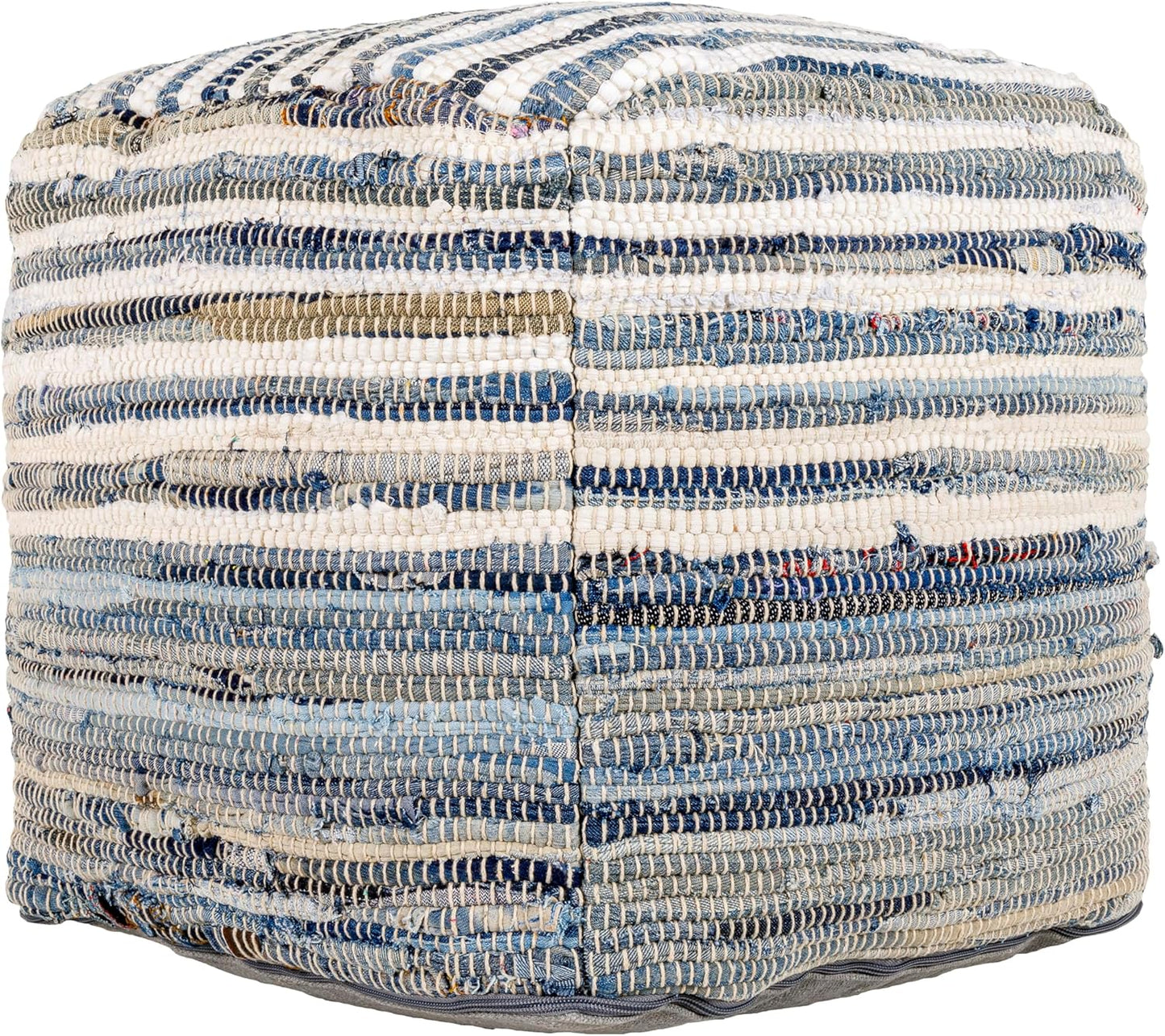 Mark&Day Pouf Ottoman, Korneuburg Natural Fiber Navy Cube Pouf Foot Rest for Living Room, Bedroom and Boho Home Decor (16"x16"x16")