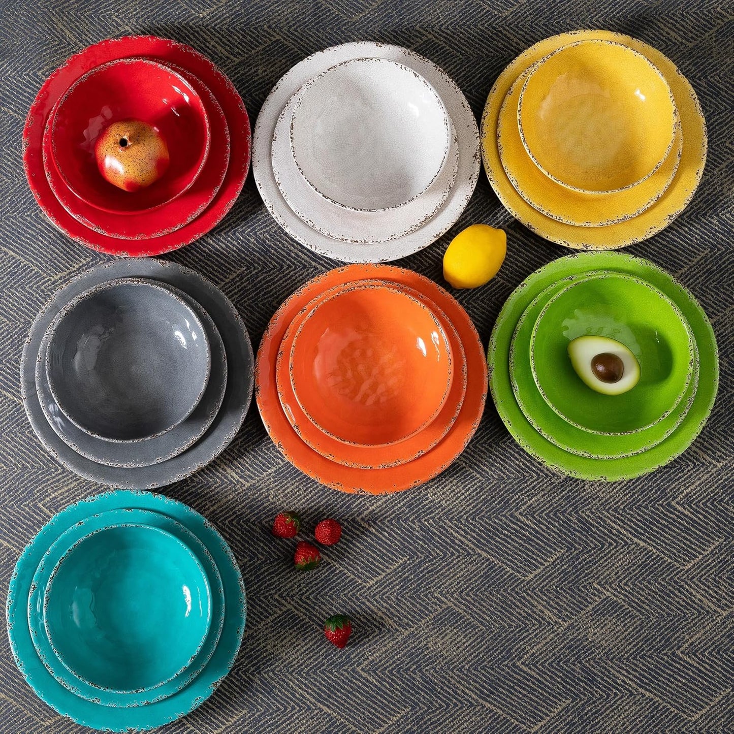 Rustic Melamine Dinner Plates, 11 inch Melamine Plates Set of 6, Large Salad/Dessert Plates, Unbreakable Colorful Serving Dishes Set for Indoor and Outdoor, Assorted Color…