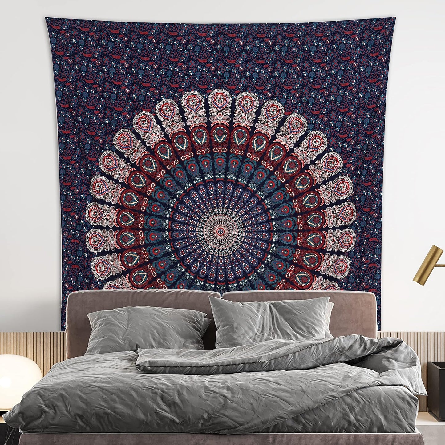Bless International Handmade Indian hippie Bohemian Psychedelic Peacock Mandala Wall hanging College Dorm Beach Throws Table Cloth Bedding Tapestry (Midnight Blue, Queen(84x90Inches)(215x230Cms))