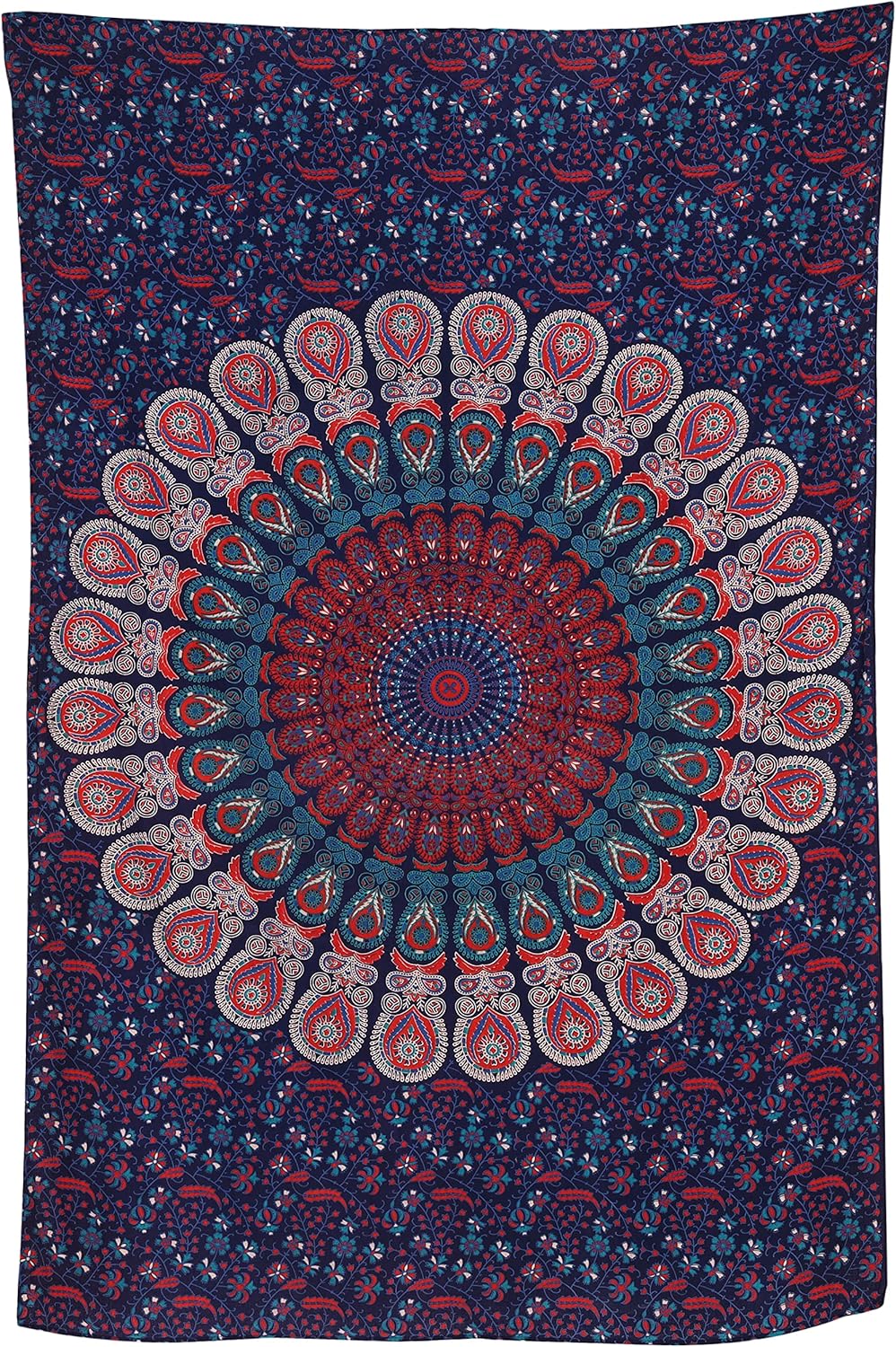 Bless International Handmade Indian hippie Bohemian Psychedelic Peacock Mandala Wall hanging College Dorm Beach Throws Table Cloth Bedding Tapestry (Midnight Blue, Medium(54x60Inches)(137x152cms))