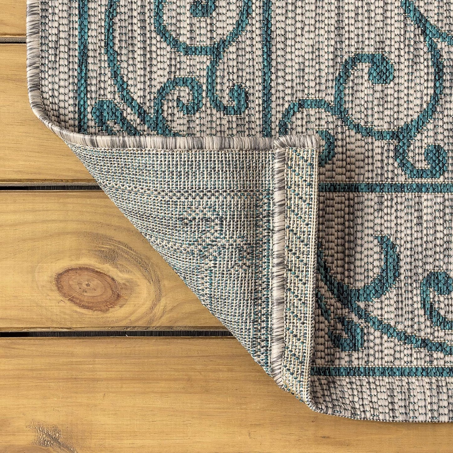 JONATHAN Y Vintage Filigree Indoor Outdoor Area Rug 8X10 Gray/Teal, Charleston Textured Weave for Backyard, Patio, Porch, Easy-Cleaning, High Traffic, Pet-Friendly, Non-Shedding (SMB106E-8)