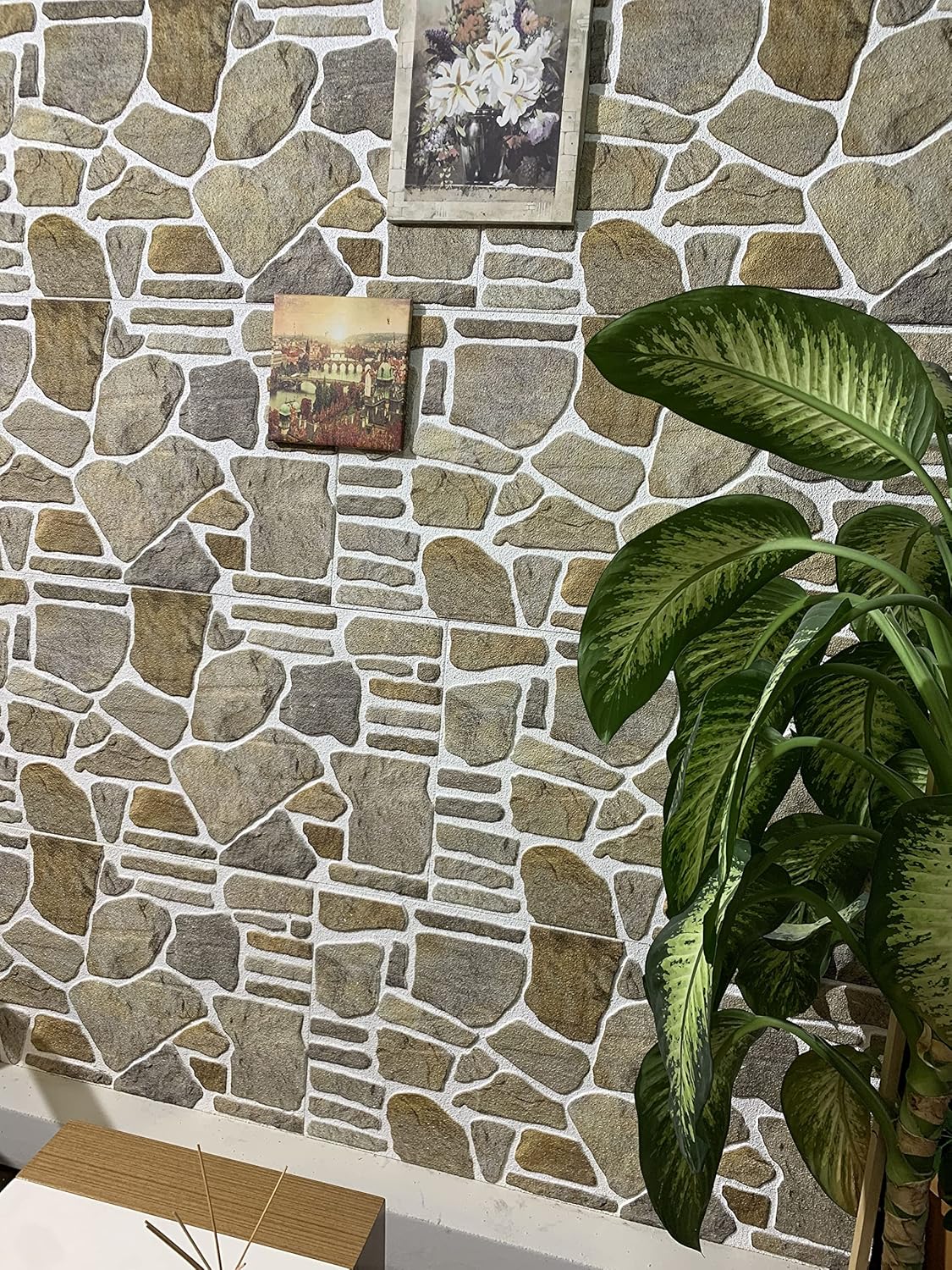 Dundee Deco 3D Wall Panels - Cladding, Grey Caramel White Stone Look Wall Paneling, Styrofoam Facing for Interior and Exterior Applications, DIY, Set of 5, Covers 27 sq ft