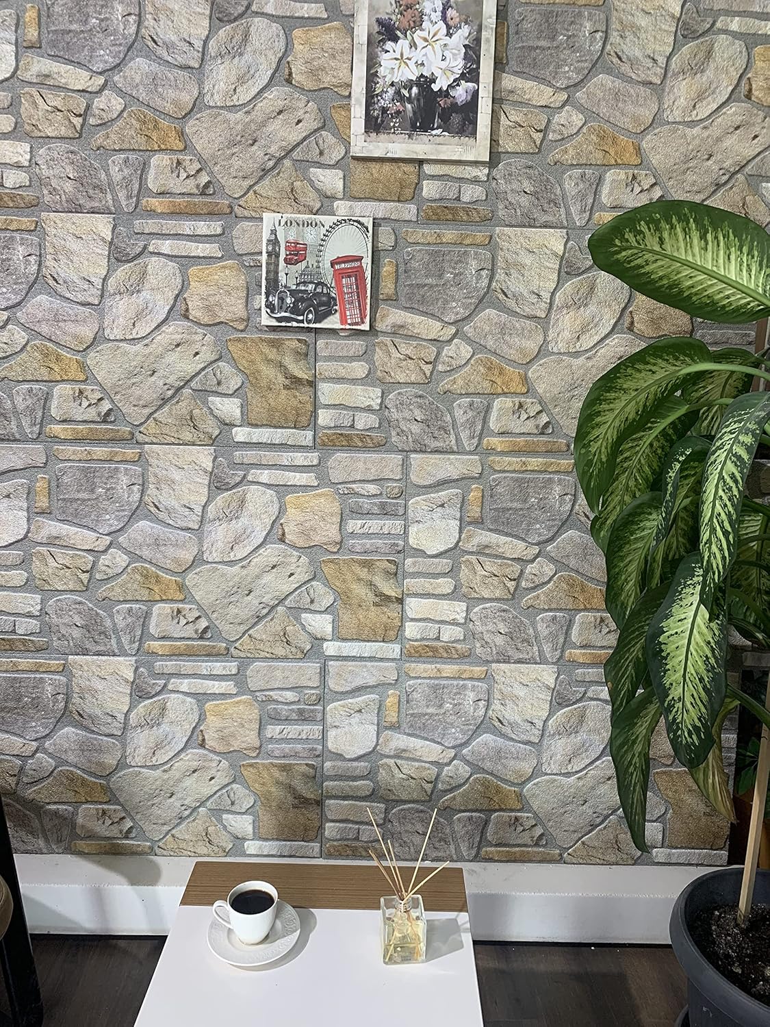 Dundee Deco 3D Wall Panels - Cladding Grey Gold Stone Look Wall Paneling, Styrofoam Facing for Interior and Exterior Applications, DIY, Sample, Size 10 x 10 in.