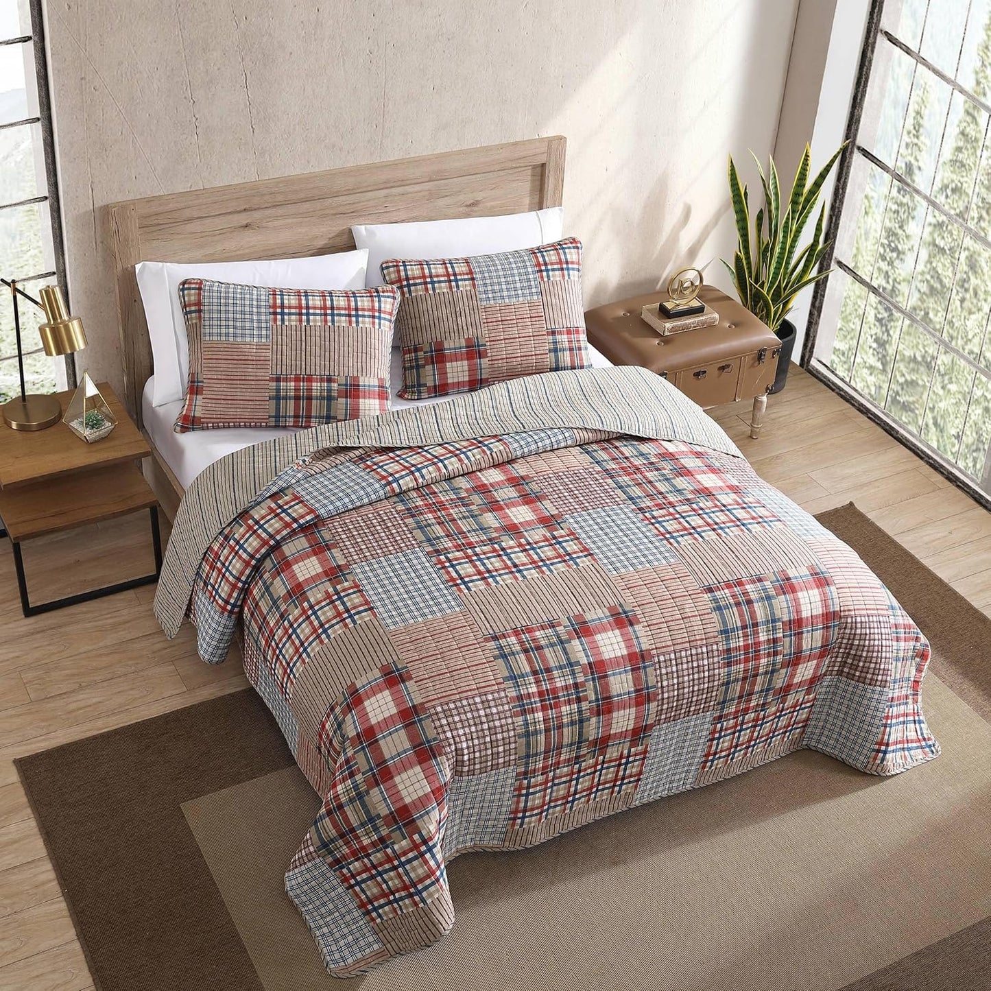 Eddie Bauer - Queen Quilt Set, Reversible Cotton Blend Bedding with Lightweight Feel, 3 Piece Bed Set with Matching Pillowcases (Hawthorne Brown)