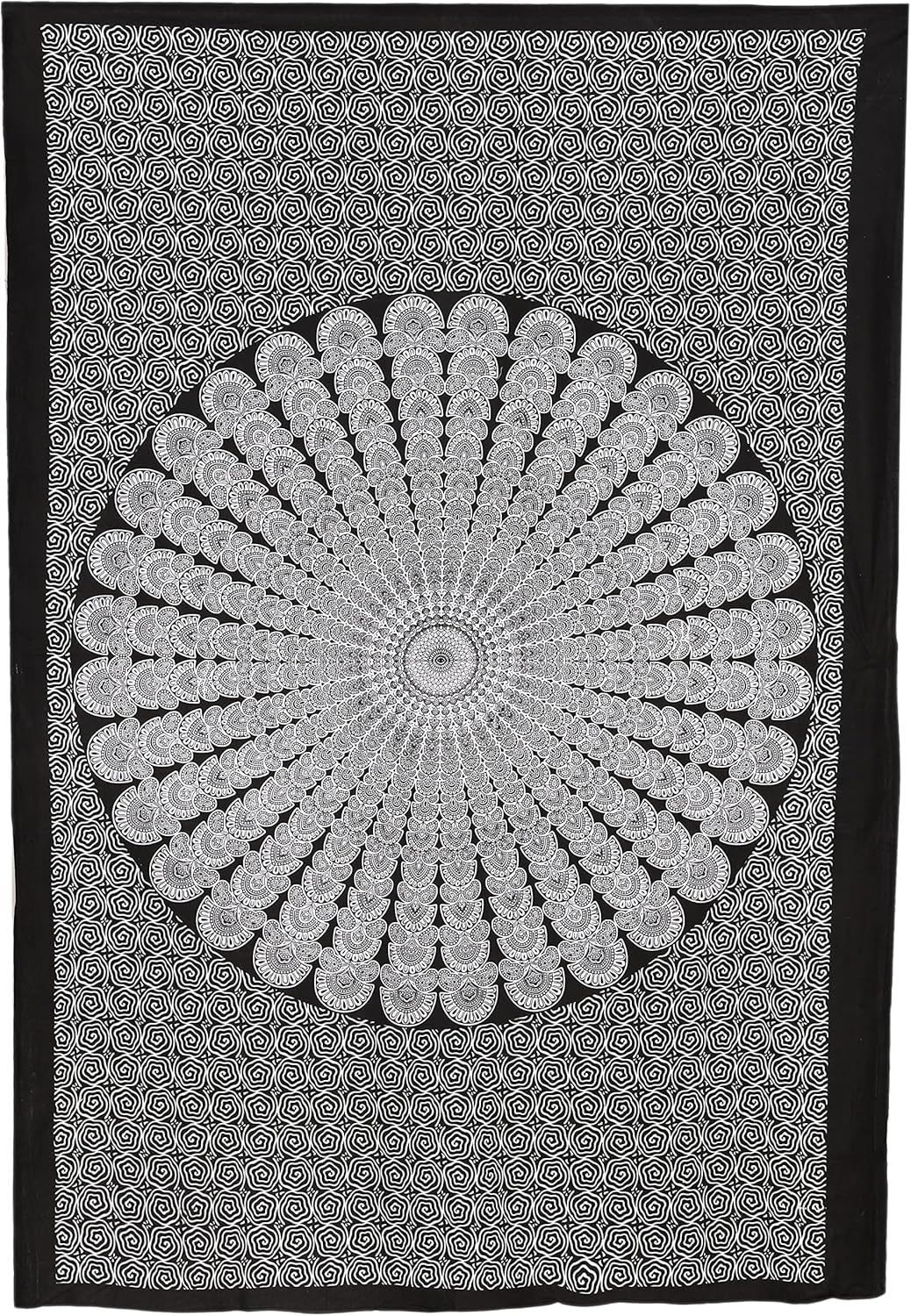 Bless International Handmade Indian hippie Bohemian Psychedelic Peacock Mandala Wall hanging College Dorm Beach Throws Table Cloth Bedding Tapestry (Black White, Twin(54x72Inches)(140x185cms))