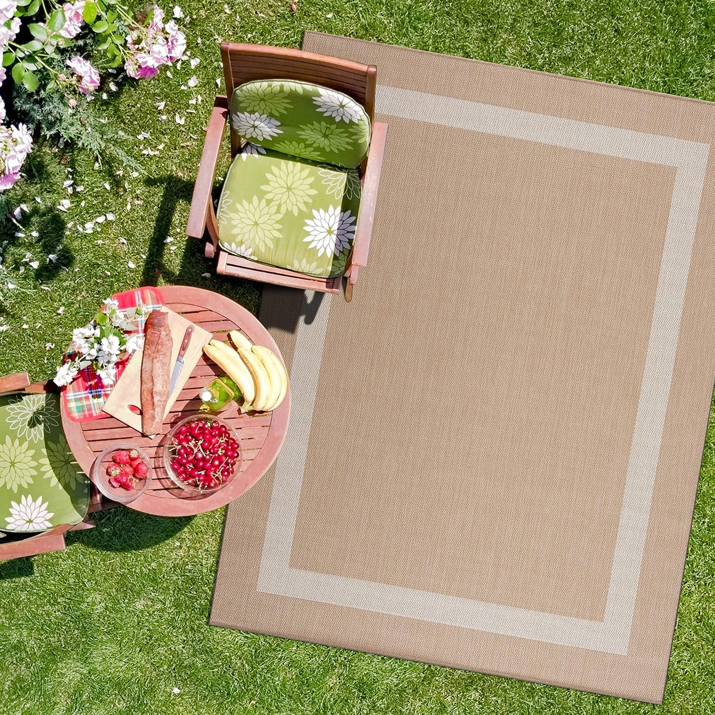 CAMILSON Outdoor Rug 9x12, Large Modern Outside Rugs for Patios Porches Waterproof Durable Washable Non-Shedding, Easy-to-Clean Indoor Outdoor Area Carpet (9 x 12, Bordered - Beige/White)
