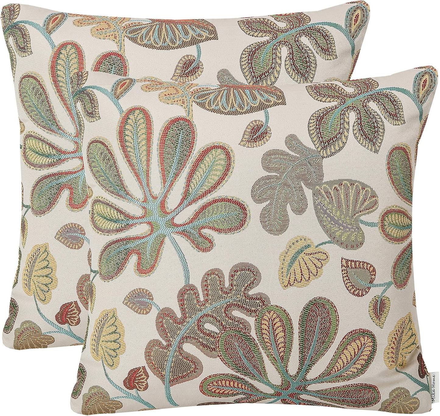 Set of 2 Jacquard Tropical Leaf Pattern Throw Pillow Covers Decorative Pillowcase 20X20 Inches,Teal Cream