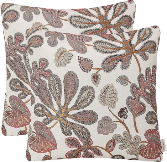 Set of 2 Jacquard Tropical Leaf Pattern Throw Pillow Covers Decorative Pillowcase 20X20 Inches,Coral Cream